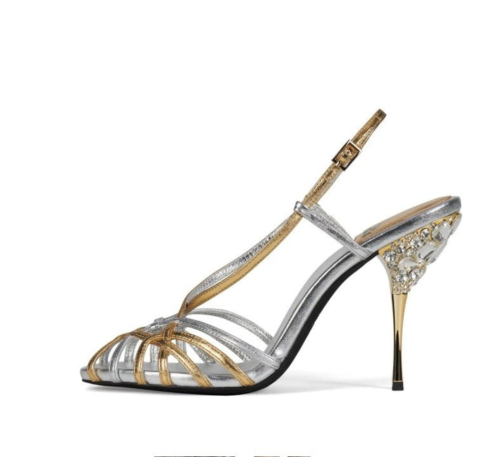 Jeffrey Campbell EPIPHANY SILVER/GOLD HEEL Shoes | Shop now at Main &amp; Taylor Shoes!