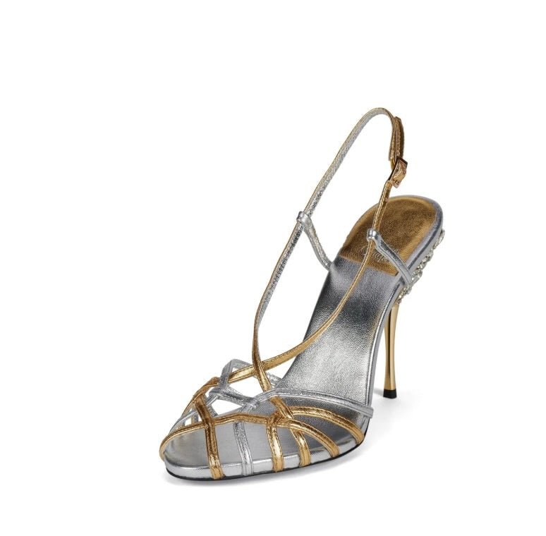 Jeffrey Campbell EPIPHANY SILVER/GOLD HEEL Shoes | Shop now at Main & Taylor Shoes!