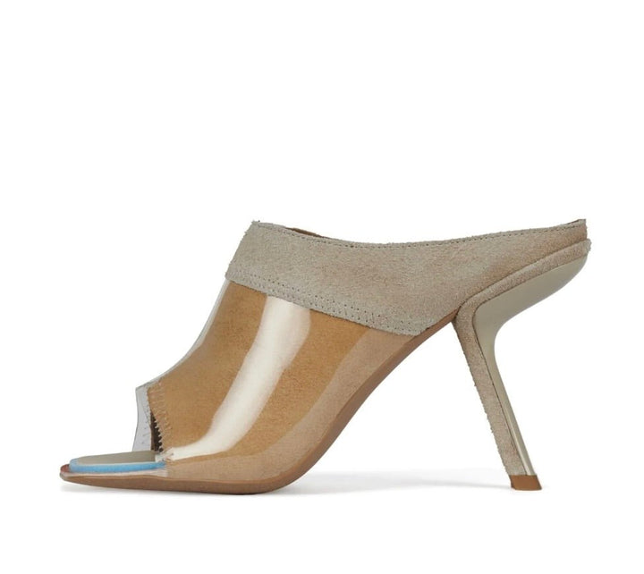 Jeffrey Campbell ZINQUE CLEAR BEIGE MULE SHOES | Shop now at Main &amp; Taylor Shoes!