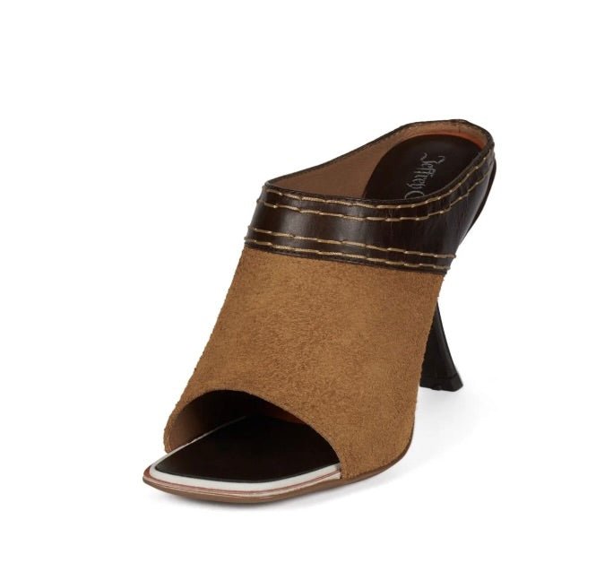 Jeffrey Campbell ZINQUE TAN SUEDE MULE SHOES | Shop now at Main & Taylor Shoes!