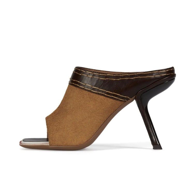 Jeffrey Campbell ZINQUE TAN SUEDE MULE SHOES | Shop now at Main & Taylor Shoes!