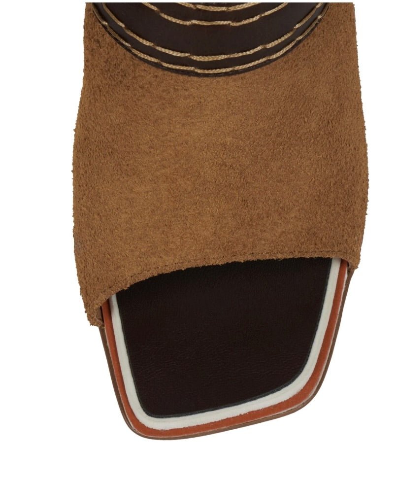 Jeffrey Campbell ZINQUE TAN SUEDE MULE SHOES | Shop now at Main &amp; Taylor Shoes!