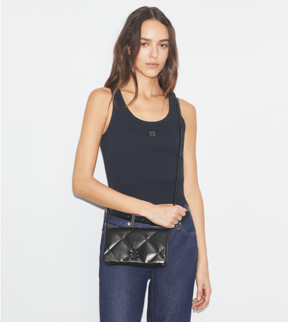 TORY BURCH HANDBAGS KIRA DIAMOND QUILT CROSSBODY BLACK HANDBAGS | Shop now at Main &amp; Taylor Shoes!