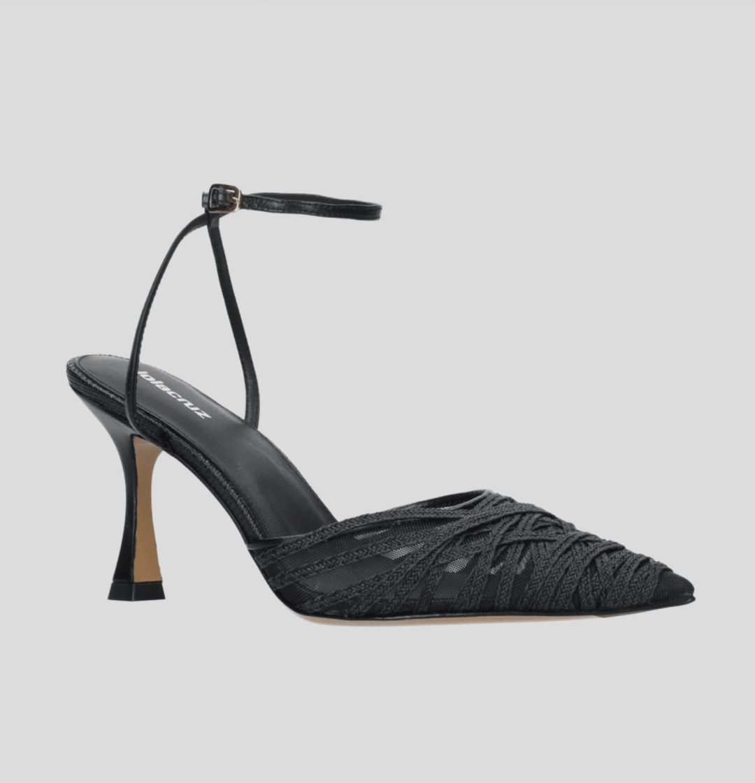Lola Cruz CLEO PUMP BLACK MESH/RAFFIA HEEL SHOES | Shop now at Main & Taylor Shoes!