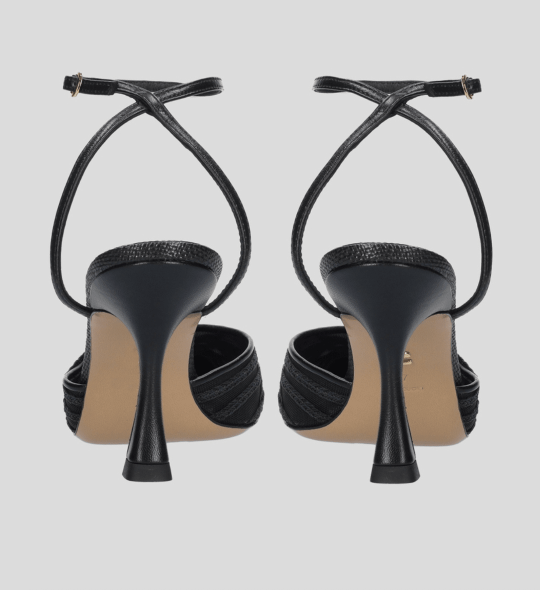 Lola Cruz CLEO PUMP BLACK MESH/RAFFIA HEEL SHOES | Shop now at Main &amp; Taylor Shoes!