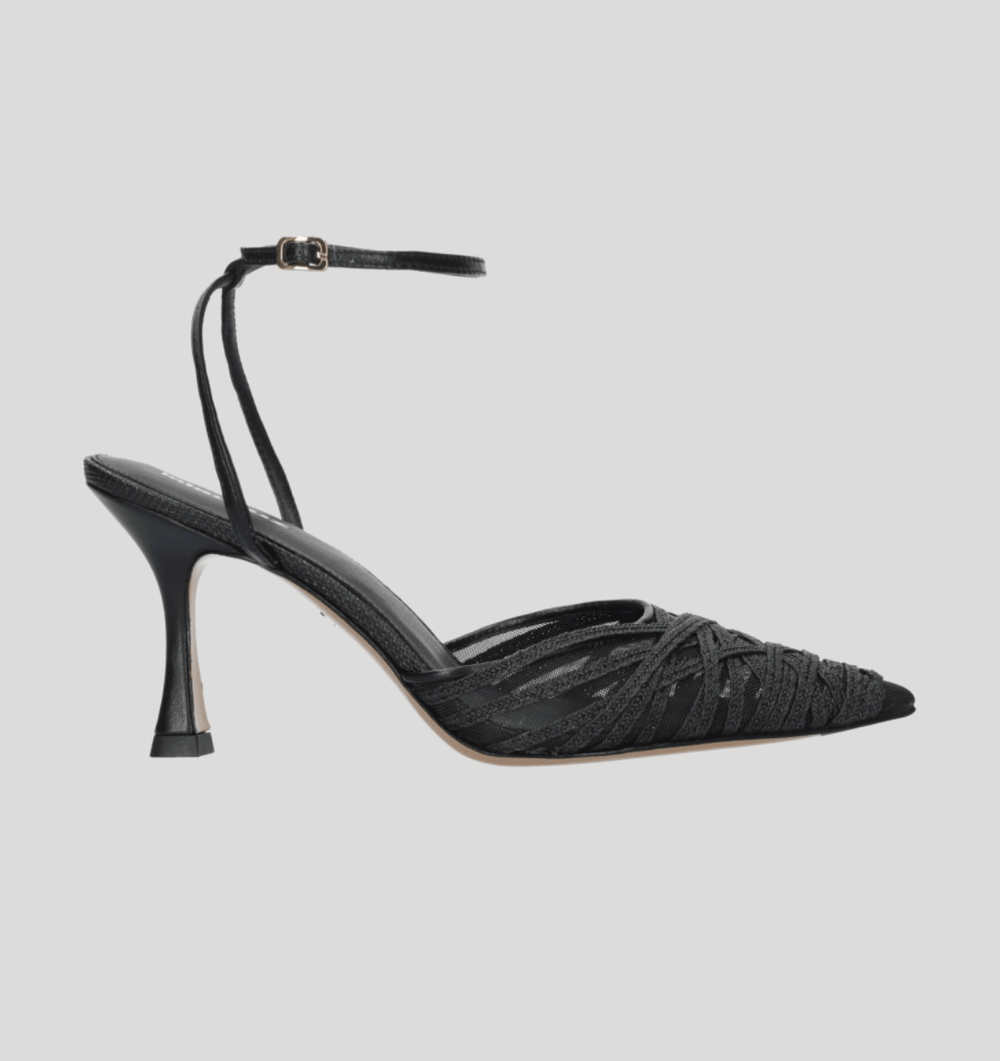 Lola Cruz CLEO PUMP BLACK MESH/RAFFIA HEEL SHOES | Shop now at Main & Taylor Shoes!