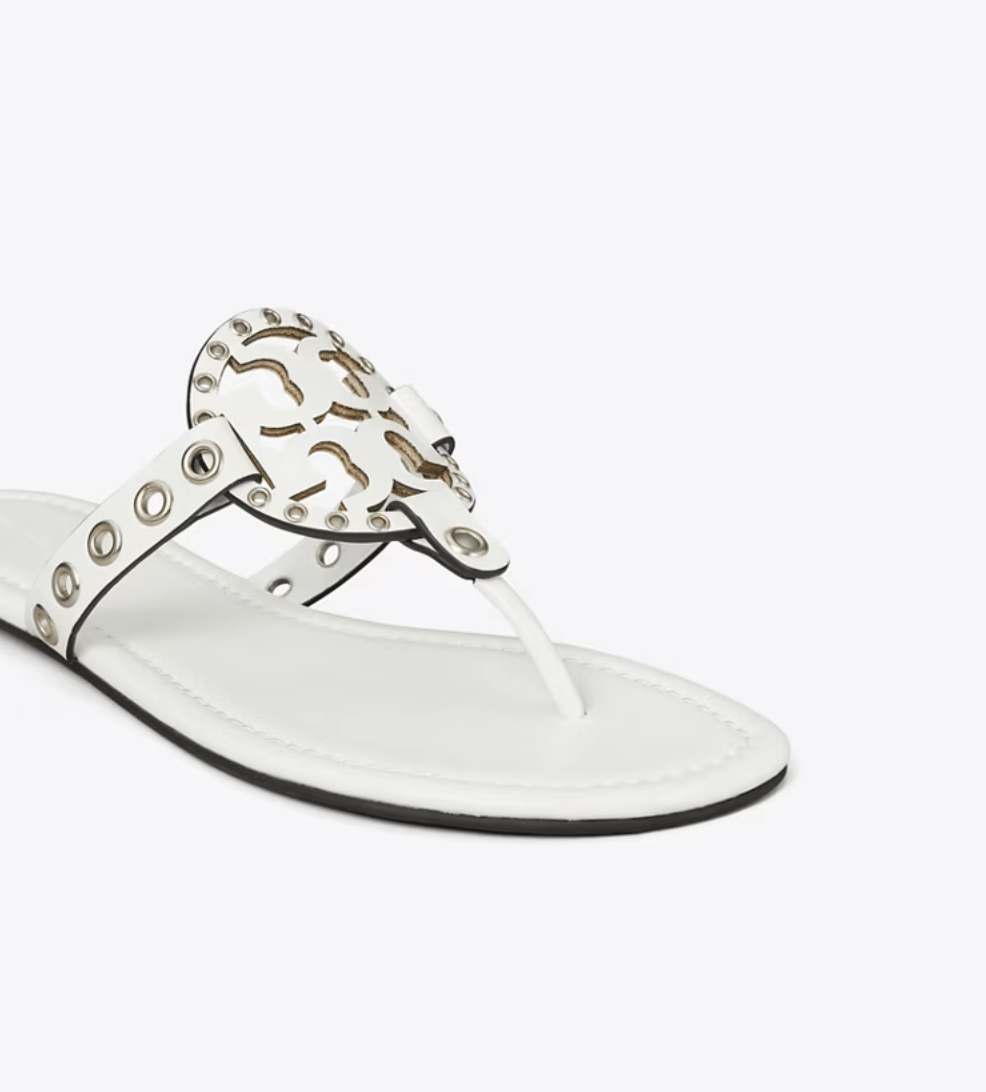 TORY BURCH MILLER EYELET SANDAL CLOUD/SILVER Shoe Main & Taylor Shoes