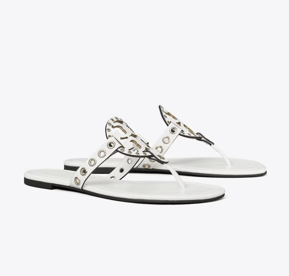 TORY BURCH MILLER EYELET SANDAL CLOUD/SILVER Shoes | Shop now at Main & Taylor Shoes!