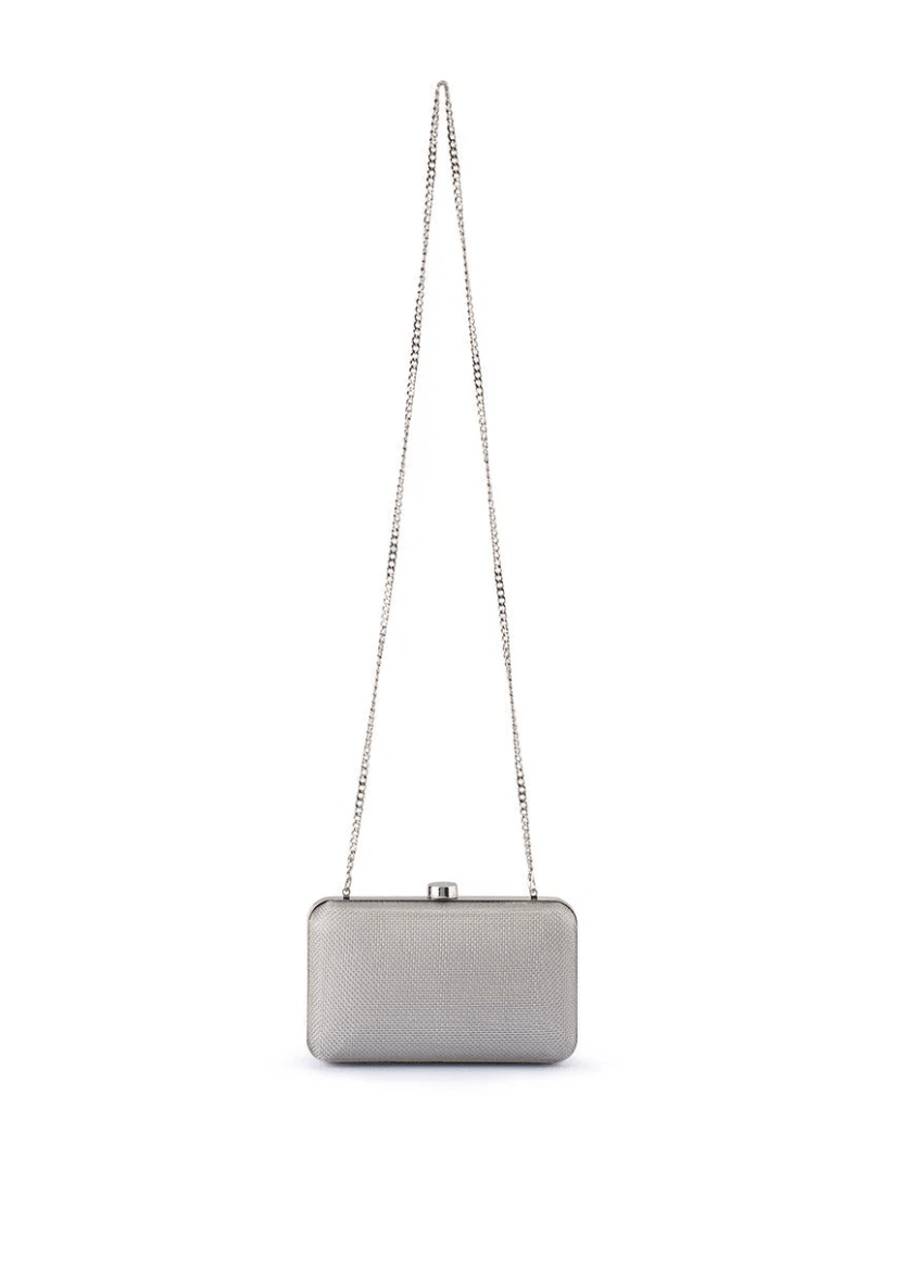 Olga Berg JEN MESH SILVER CLUTCH Handbags | Shop now at Main &amp; Taylor Shoes!