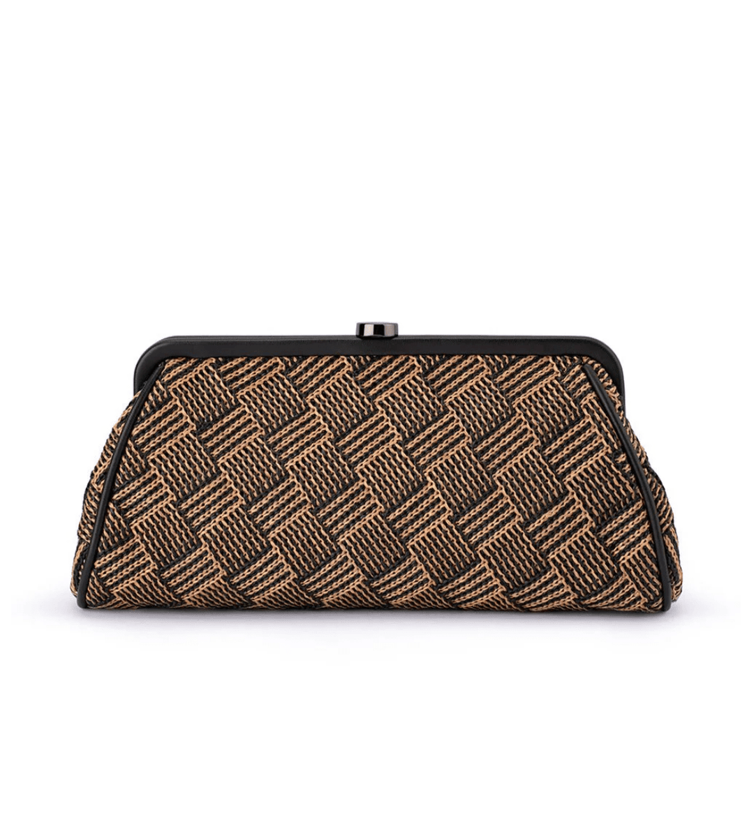 Olga Berg LOIS WOVEN BLACK CLUTCH Handbags | Shop now at Main &amp; Taylor Shoes!