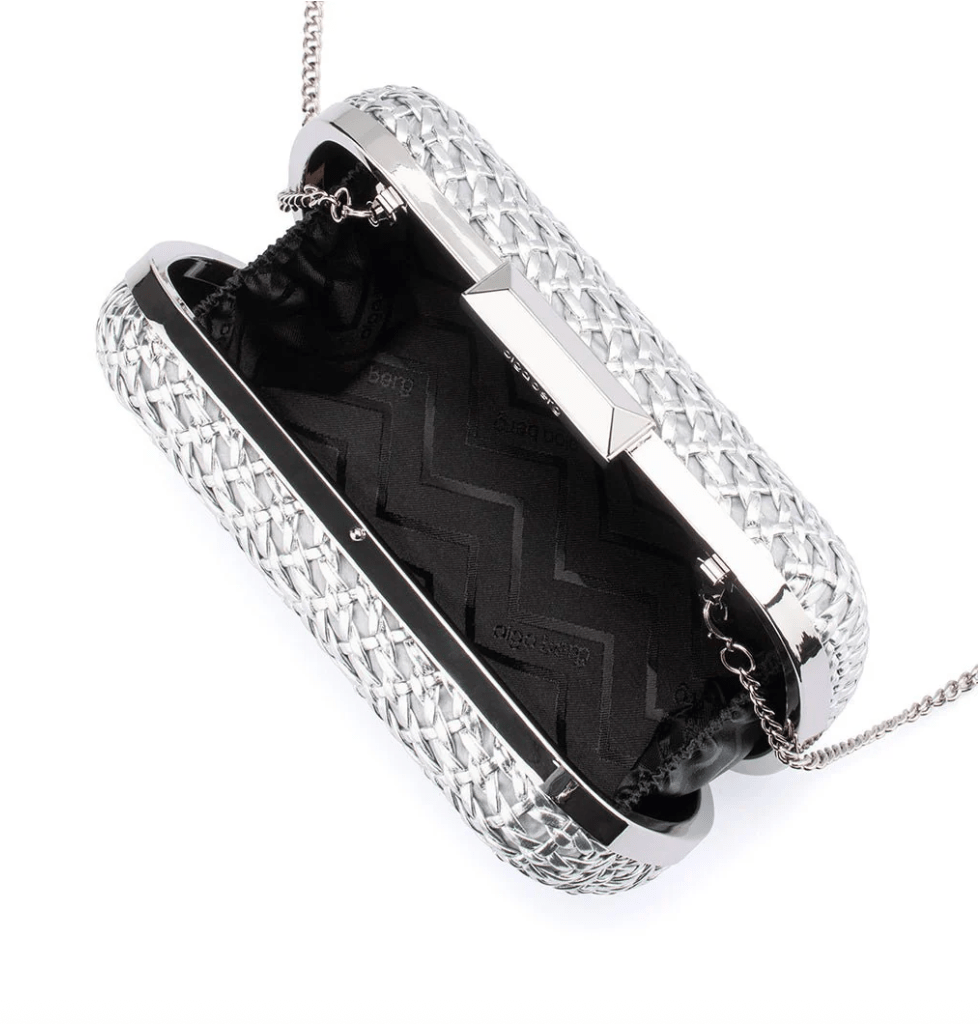 Olga Berg MALI TEXTURE SILVER CLUTCH Handbags | Shop now at Main &amp; Taylor Shoes!