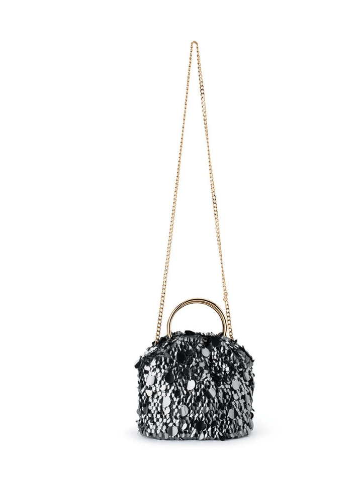 Olga Berg VERA SEQUIN GUNMETAL WRISTLET HANDBAGS | Shop now at Main &amp; Taylor Shoes!