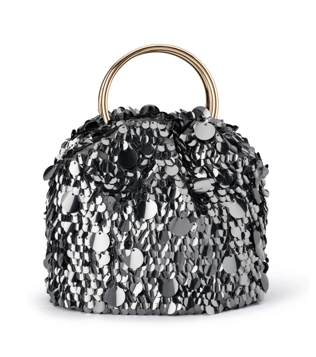 Olga Berg VERA SEQUIN GUNMETAL WRISTLET HANDBAGS | Shop now at Main & Taylor Shoes!