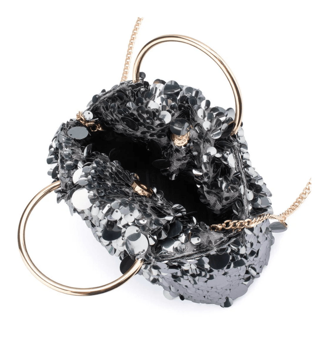 Olga Berg VERA SEQUIN GUNMETAL WRISTLET HANDBAGS | Shop now at Main &amp; Taylor Shoes!