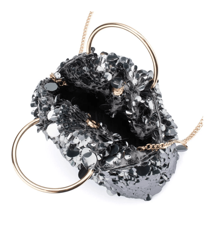 Olga Berg VERA SEQUIN GUNMETAL WRISTLET HANDBAGS | Shop now at Main &amp; Taylor Shoes!
