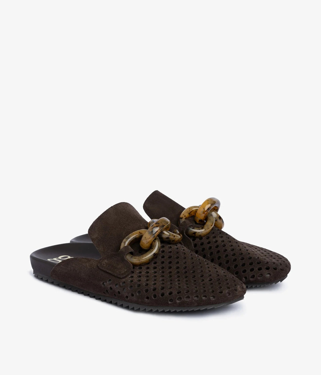 PEDRO GARCIA BRAIDY BROWN SUEDE/TORTOISE ORNAMENT MULE Shoes | Shop now at Main & Taylor Shoes!