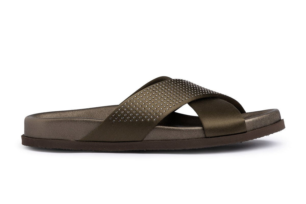 PEDRO GARCIA DALIANA OLIVADE SATIN SLIDE SHOES | Shop now at Main & Taylor Shoes!