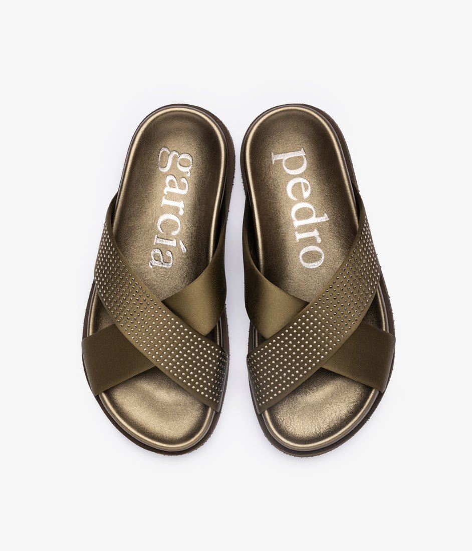 PEDRO GARCIA DALIANA OLIVADE SATIN SLIDE Shoe Main & Taylor Shoes