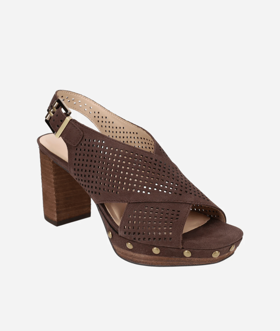 Pelle Moda AMBREE CHOCOLATE PERFORATED PLATFORM HEEL Shoes | Shop now at Main & Taylor Shoes!