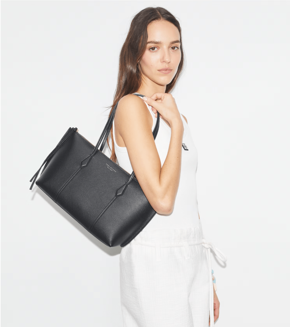 TORY BURCH HANDBAGS PERRY SMALL ZIP TOTE BLACK Shoe Main & Taylor