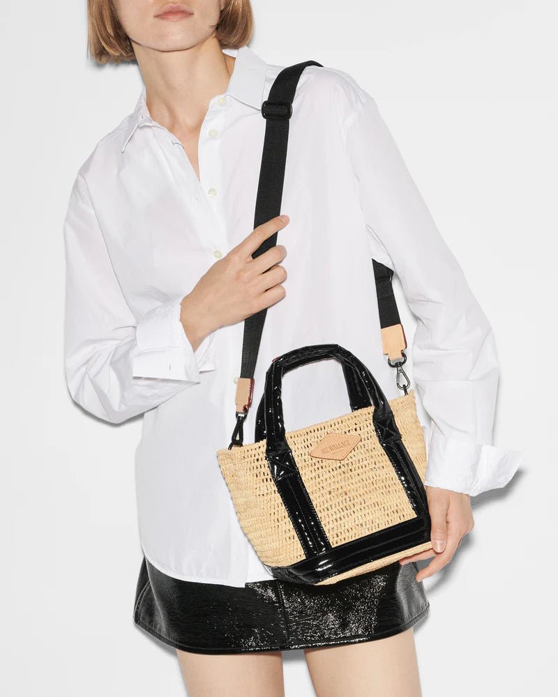 マリア MZ WALLACE RAFFIA MINI TOTE BLACK LACQUER Shoe Main & Taylor Shoes