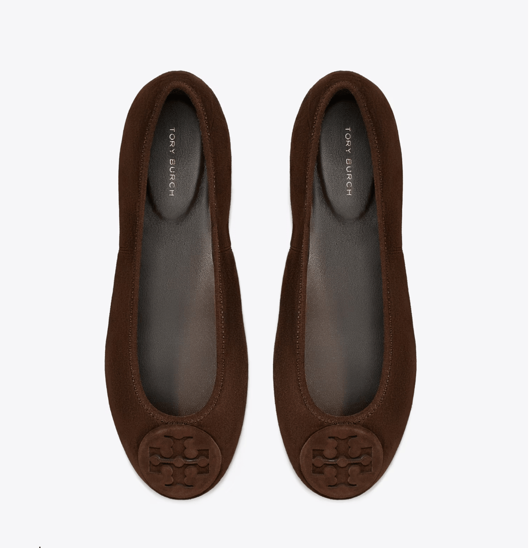 TORY BURCH REVA TRAVEL BALLET DARK COCOA Shoes | Shop now at Main &amp; Taylor Shoes!