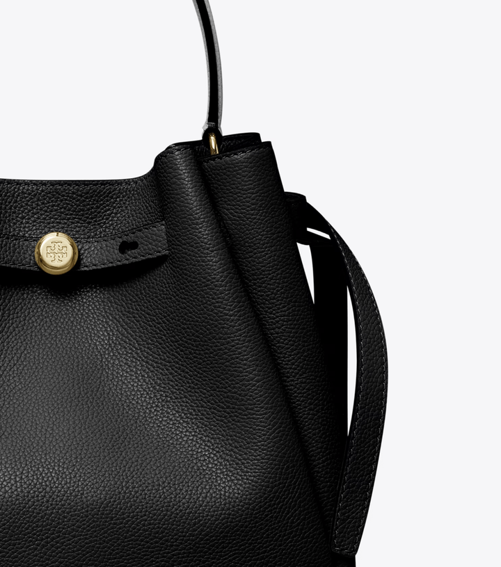 TORY BURCH HANDBAGS ROMY BUCKET BAG BLACK HANDBAGS | Shop now at Main &amp; Taylor Shoes!