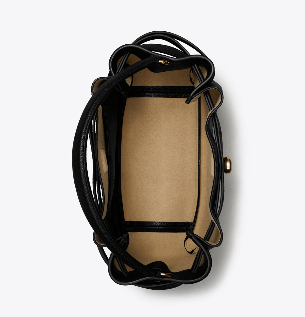 TORY BURCH HANDBAGS ROMY BUCKET BAG BLACK HANDBAGS | Shop now at Main &amp; Taylor Shoes!