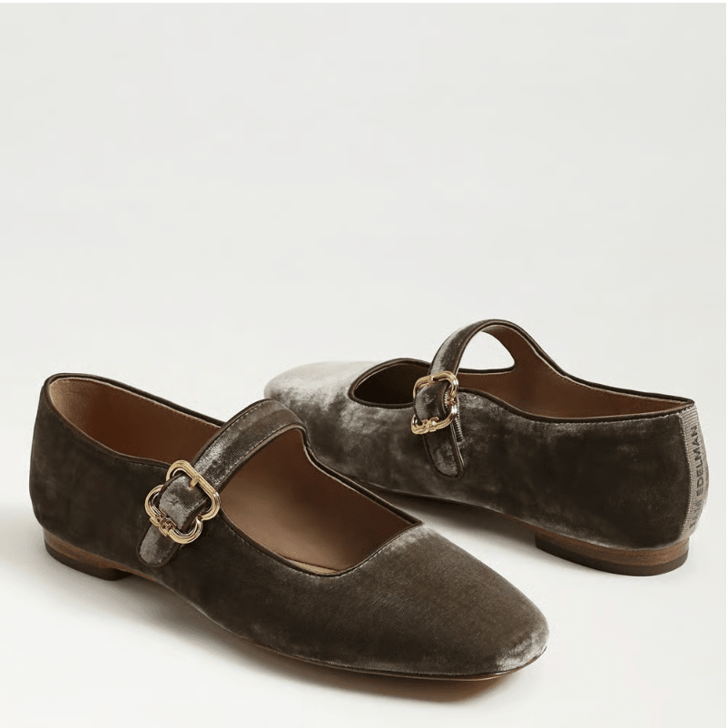 Sam Edelman MICHAELA DARK SAGE VELVET MARY JANE FLAT Shoes | Shop now at Main & Taylor Shoes!