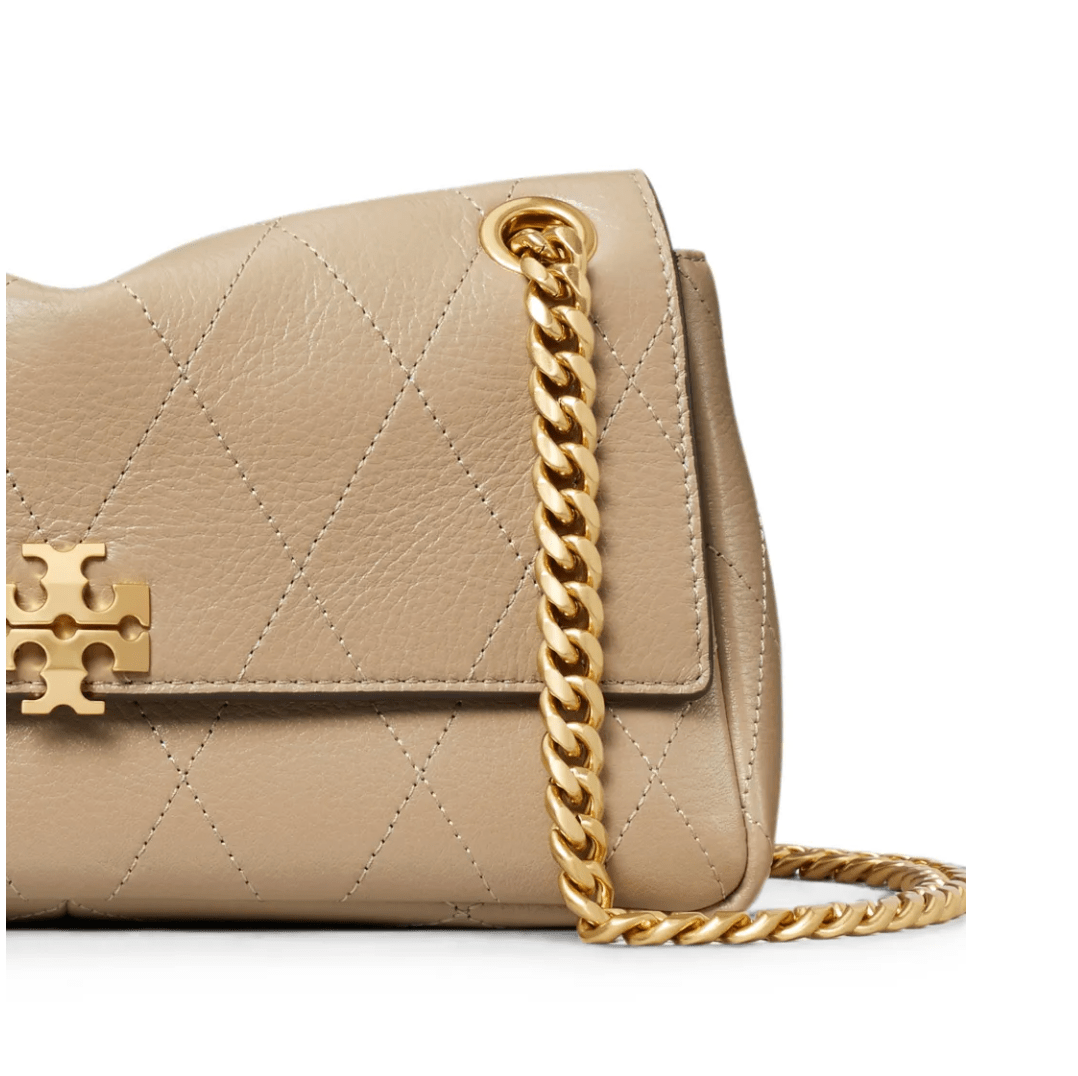 Tory Burch Handbag CHARLIE QUILTED SMALL SHOULDER SOFT CEMENT Handbags | Shop now at Main &amp; Taylor Shoes!