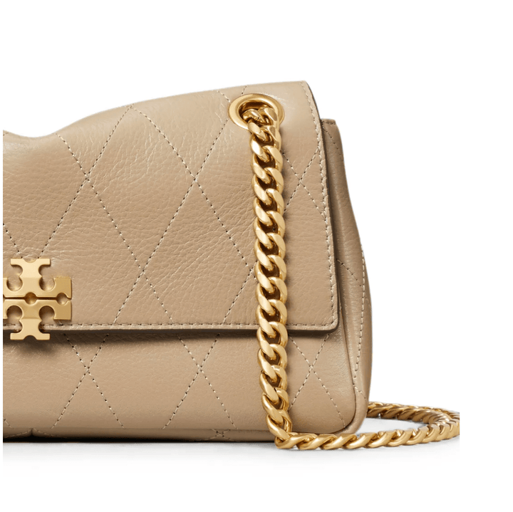 Tory Burch Handbag CHARLIE QUILTED SMALL SHOULDER SOFT CEMENT Handbags | Shop now at Main &amp; Taylor Shoes!