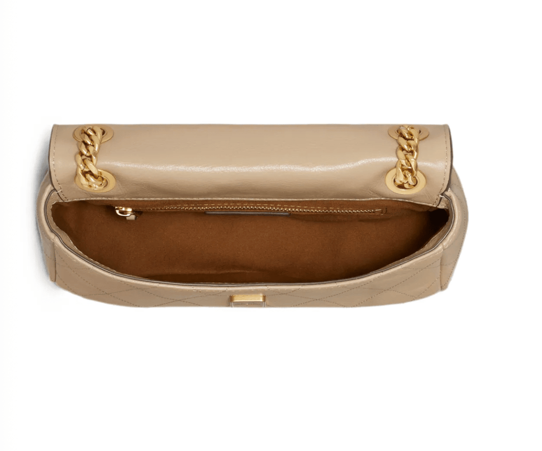 Tory Burch Handbag CHARLIE QUILTED SMALL SHOULDER SOFT CEMENT Handbags | Shop now at Main &amp; Taylor Shoes!