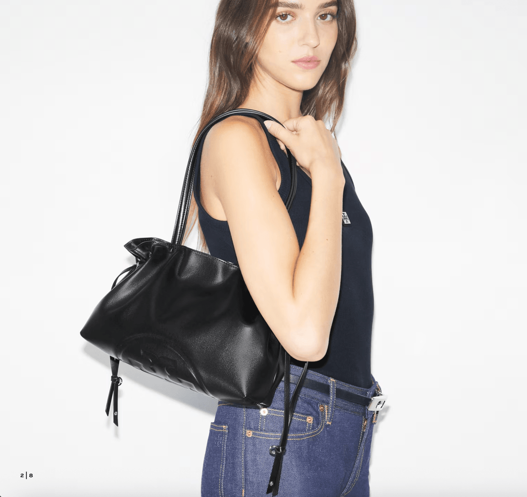Tory Burch Handbag ELLA RECYCLED DRAWSTRING TOTE SMALL BLACK Handbags | Shop now at Main & Taylor Shoes!