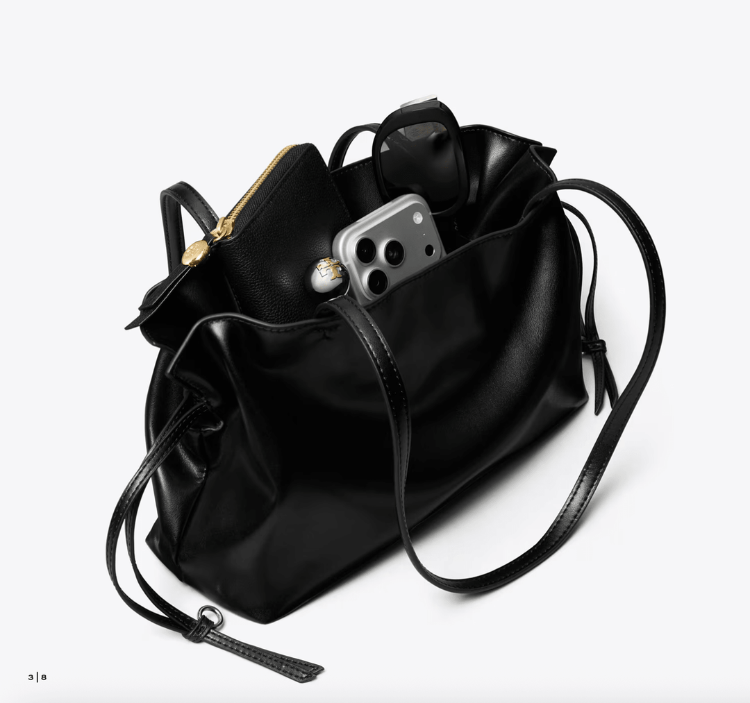 Tory Burch Handbag ELLA RECYCLED DRAWSTRING TOTE SMALL BLACK Handbags | Shop now at Main &amp; Taylor Shoes!