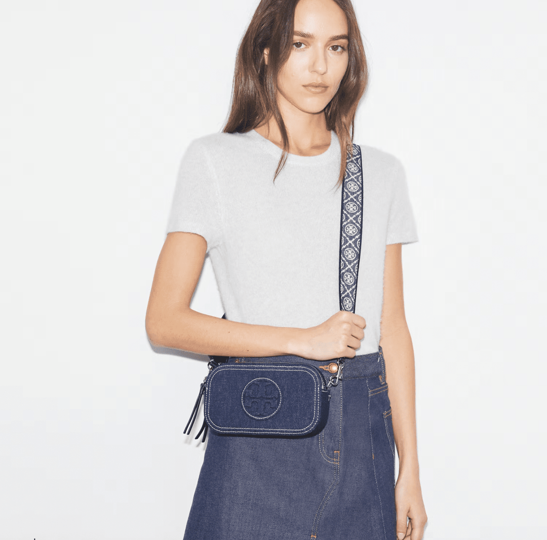 TORY BURCH HANDBAGS MILLER MINI CROSSBODY ROYAL NAVY DENIM HANDBAGS | Shop now at Main & Taylor Shoes!
