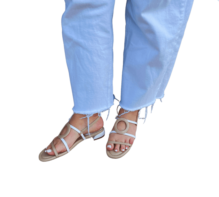 VANELI BENNY ECRU/TAUPE NAPPA SANDAL SHOES | Shop now at Main &amp; Taylor Shoes!