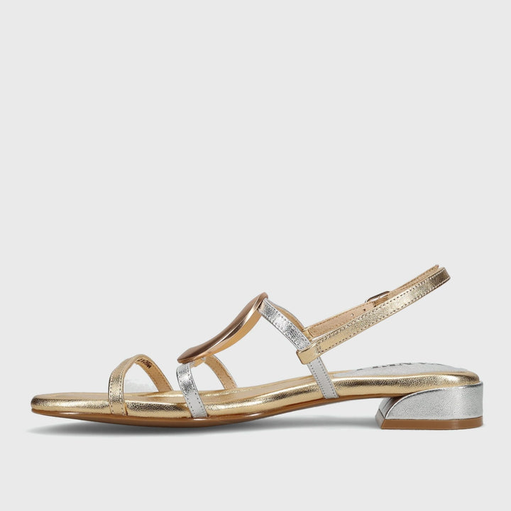 VANELI BENNY GOLD METALLIC COMBO SANDAL Shoes | Shop now at Main &amp; Taylor Shoes!