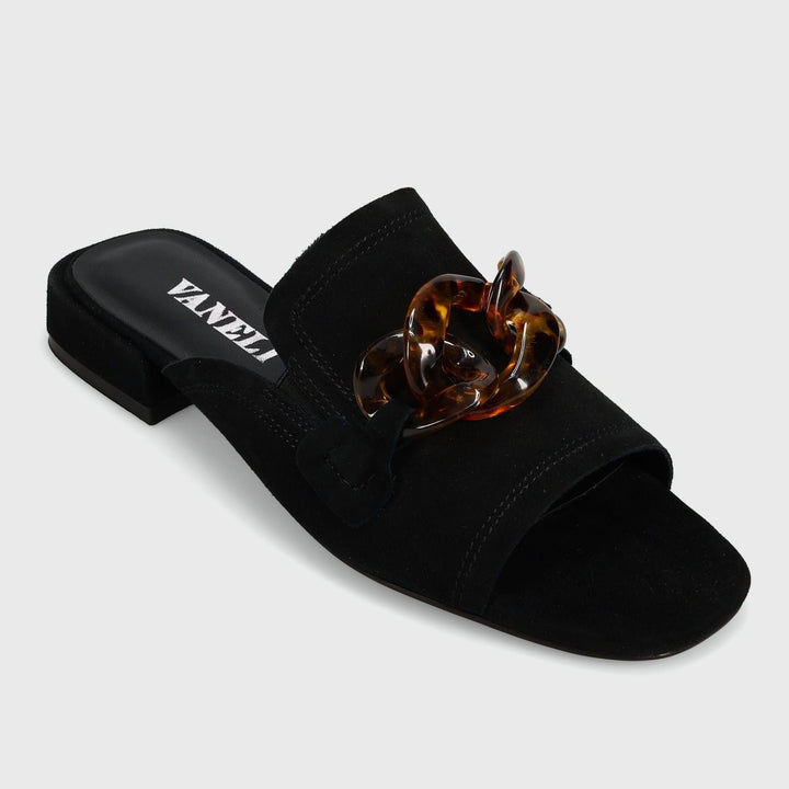 VANELI ENZA BLACK SUEDE SLIDE Shoes | Shop now at Main &amp; Taylor Shoes!