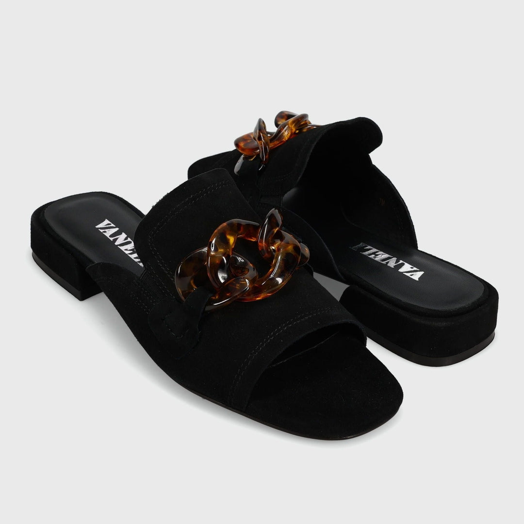 VANELI ENZA BLACK SUEDE SLIDE Shoes | Shop now at Main & Taylor Shoes!